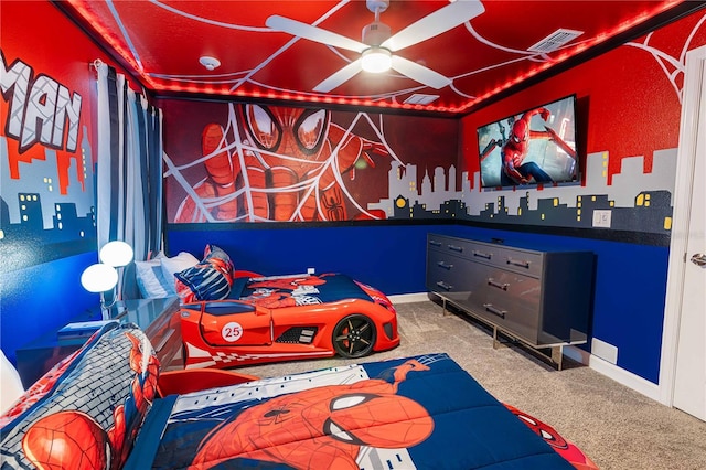 bedroom with carpet floors and ceiling fan