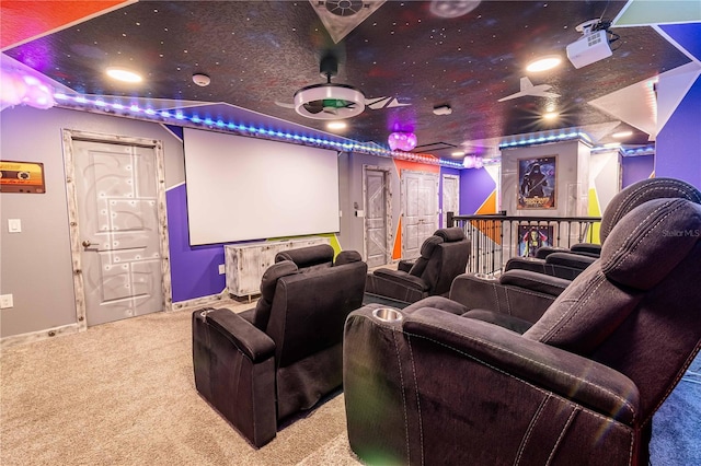 home theater with carpet flooring