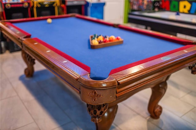 recreation room featuring tile patterned flooring and pool table