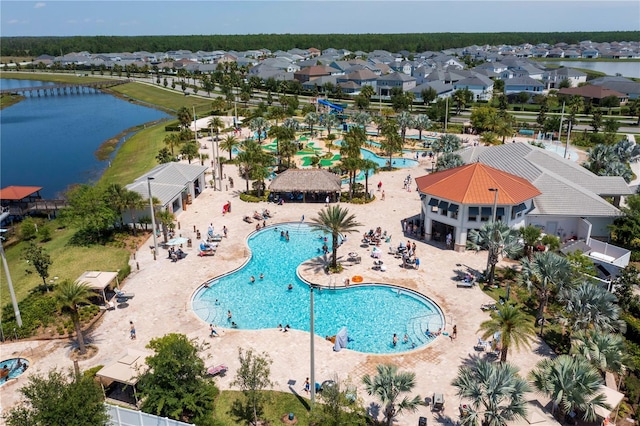 aerial view with a water view