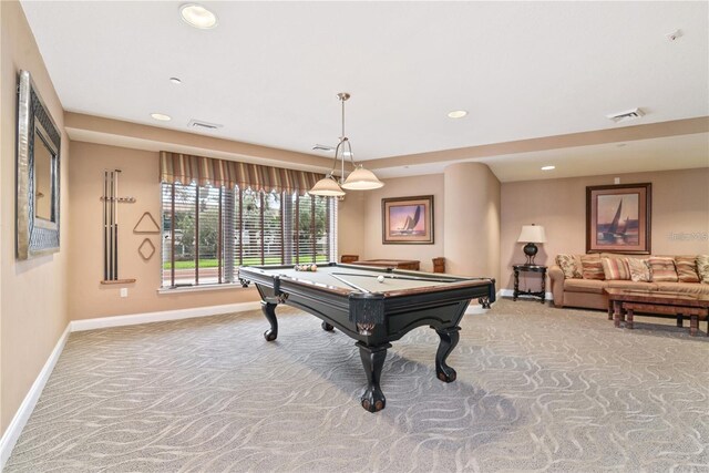 game room featuring carpet floors and billiards