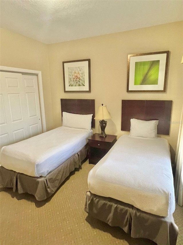 bedroom with carpet flooring and a closet