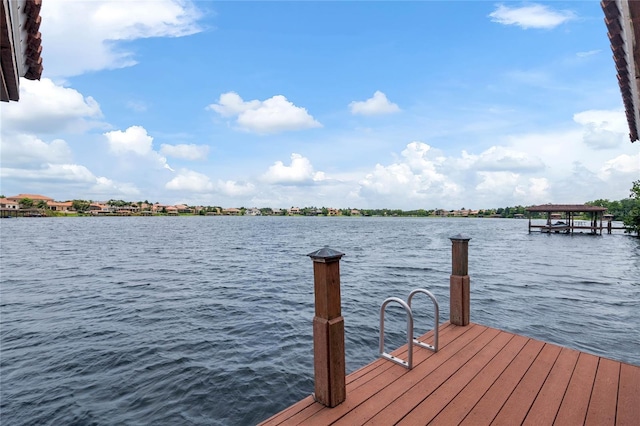 view of dock with a water view