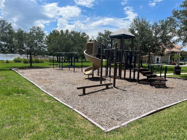 view of play area with a yard