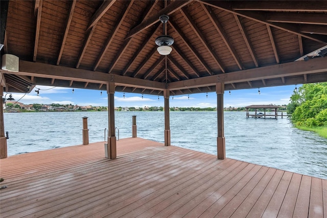 view of dock with a water view