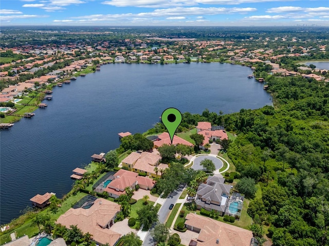 bird's eye view featuring a water view