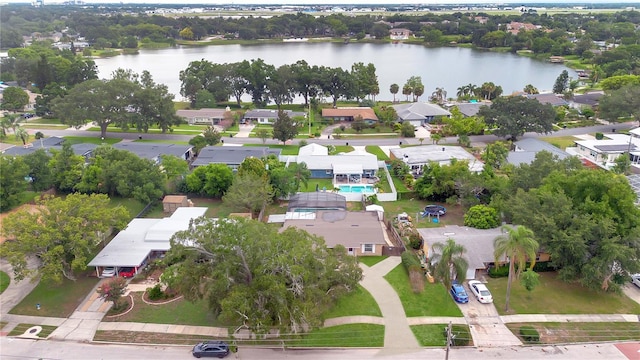 aerial view with a water view