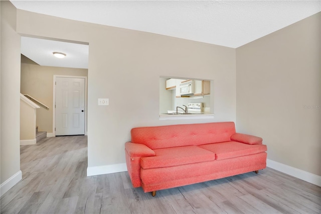 living room with sink and light hardwood / wood-style flooring