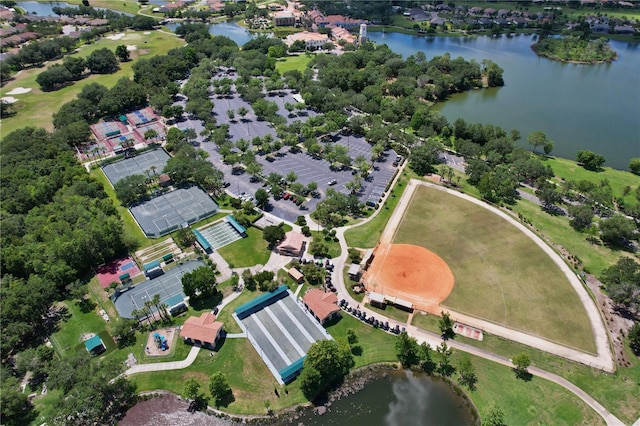 aerial view with a water view