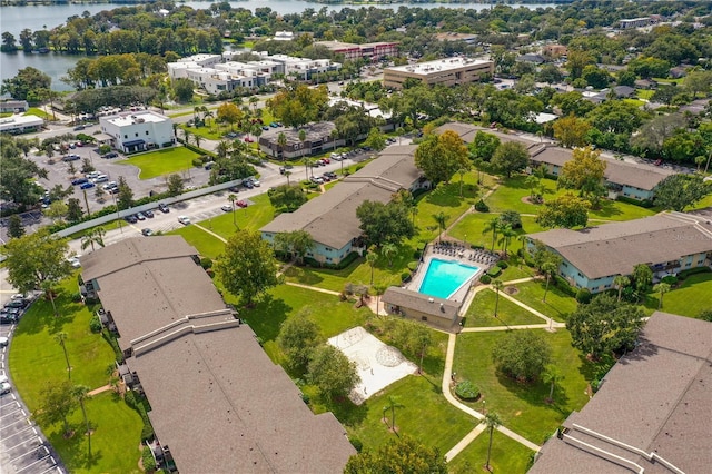 aerial view with a water view