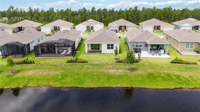 aerial view featuring a water view