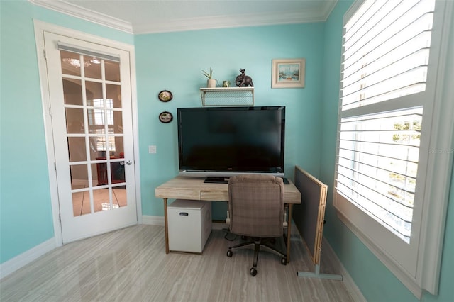 office space featuring ornamental molding