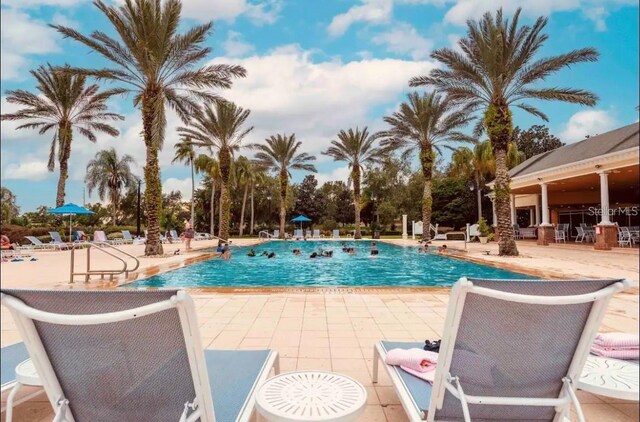 view of swimming pool with a patio area