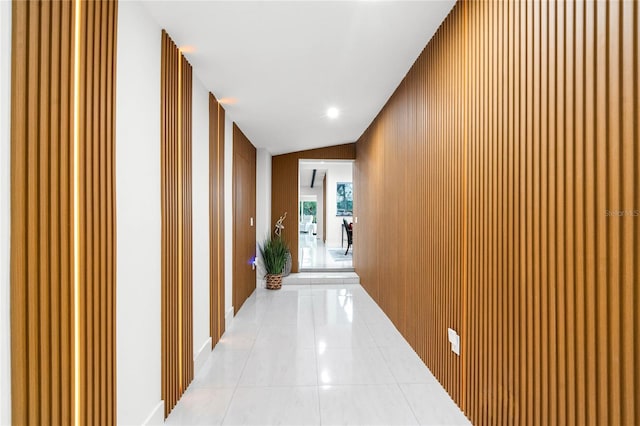 corridor with wood walls