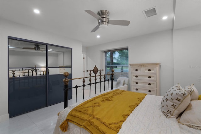 bedroom featuring a closet and ceiling fan