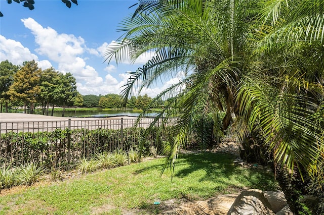 view of yard with a water view