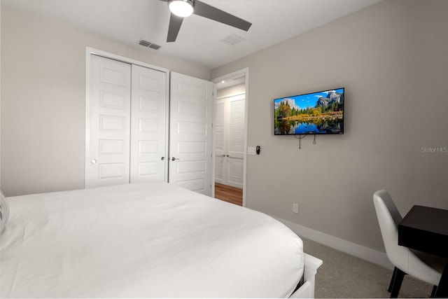 bedroom with carpet flooring and ceiling fan