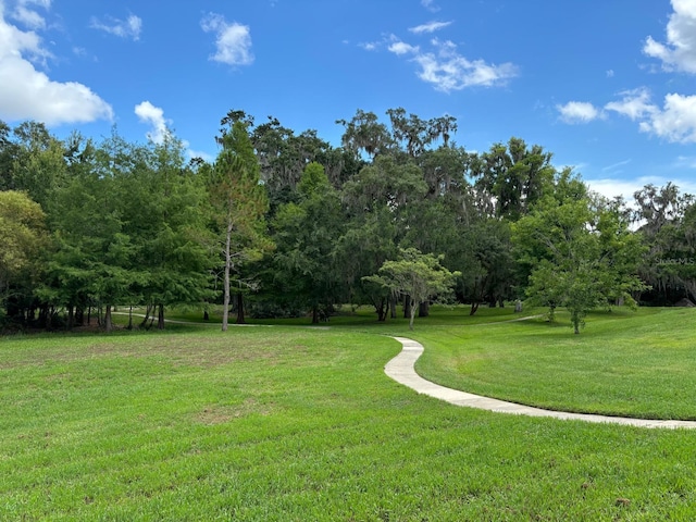 view of property's community with a lawn