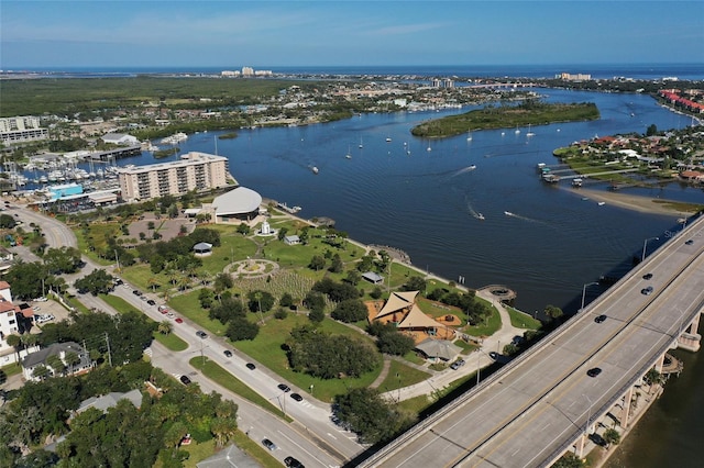 bird's eye view featuring a water view