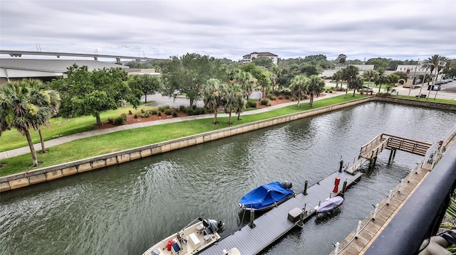 water view featuring a dock