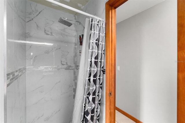 bathroom featuring curtained shower