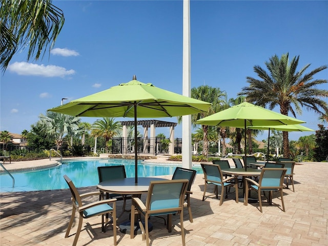 view of swimming pool featuring a patio area