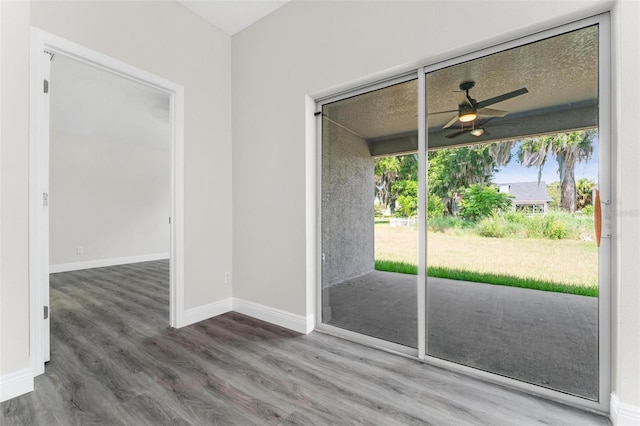 interior space featuring ceiling fan and hardwood / wood-style flooring