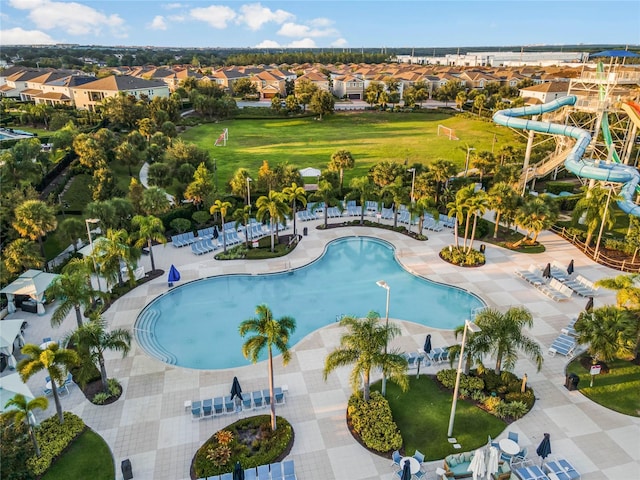 view of swimming pool featuring a water slide