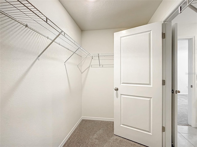 spacious closet with light carpet