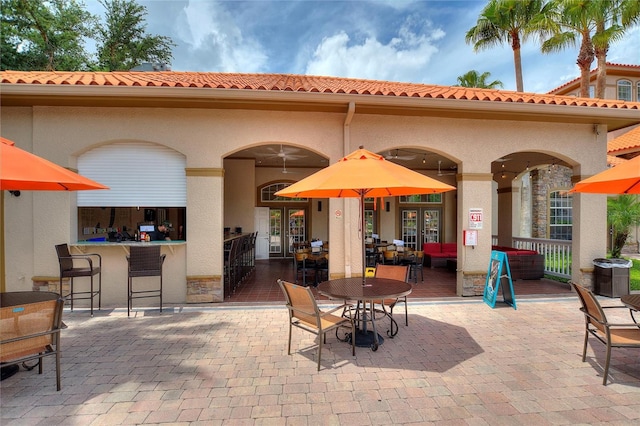 view of patio featuring a bar