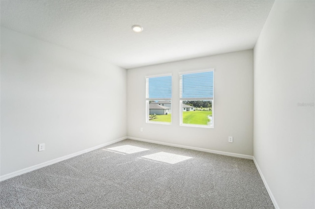 empty room with carpet floors and a textured ceiling