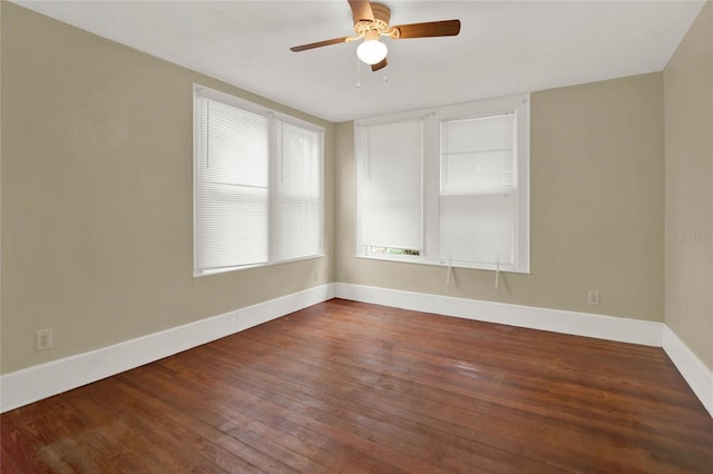 unfurnished room with wood-type flooring and ceiling fan