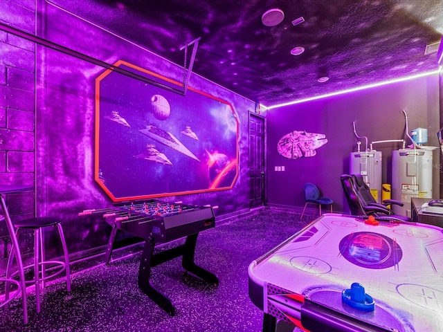 game room with water heater