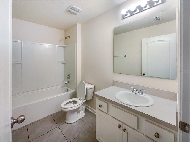 full bathroom with tile patterned flooring, vanity, shower / bath combination, and toilet