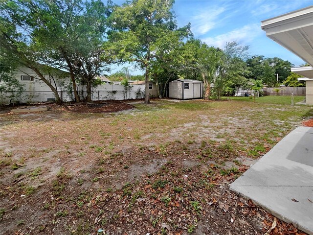 view of yard with a storage unit