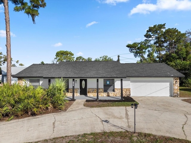 single story home with a garage