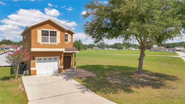 view of front of property featuring a garage and a front yard