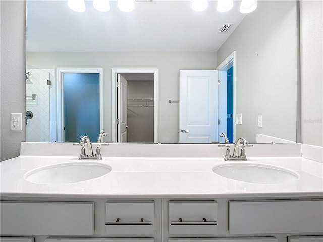 bathroom featuring vanity and walk in shower