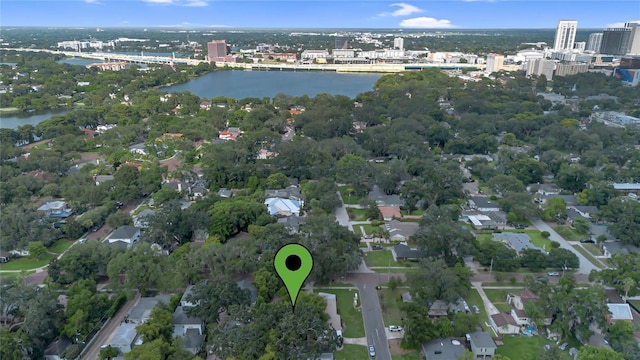 bird's eye view with a water view and a city view