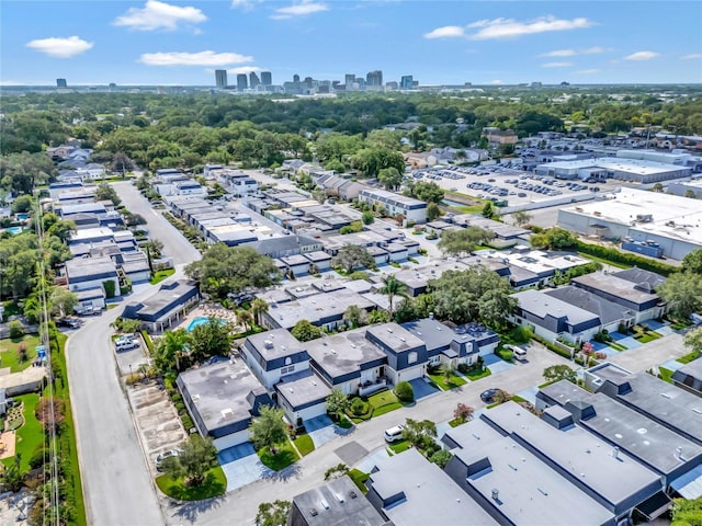 drone / aerial view with a city view