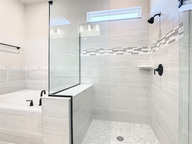 bathroom with plus walk in shower