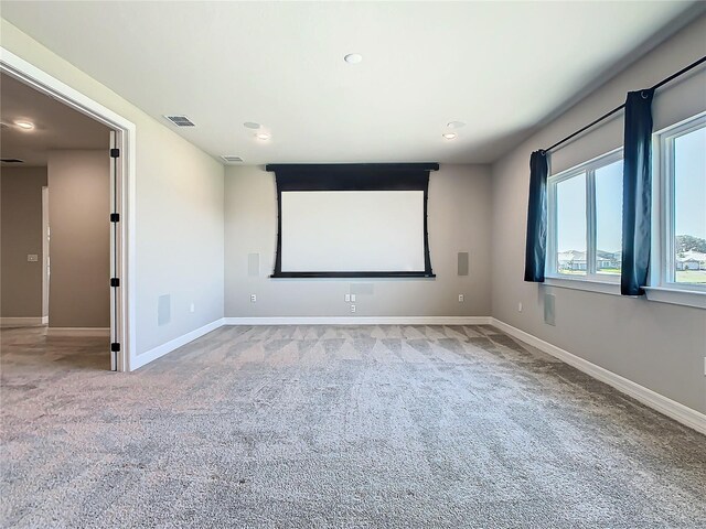 home theater with carpet floors