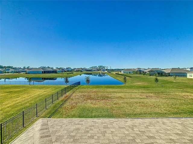 exterior space with a water view