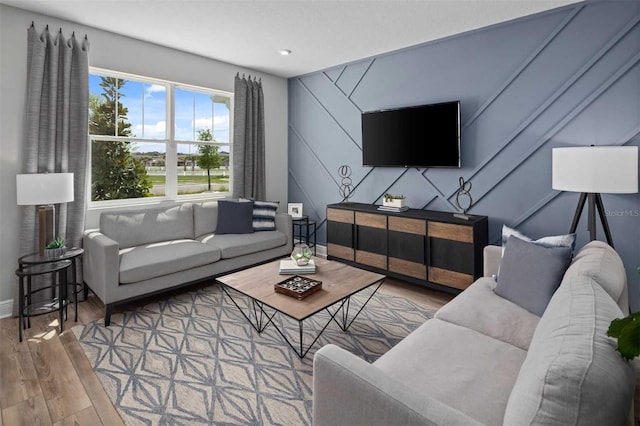 living room with hardwood / wood-style flooring