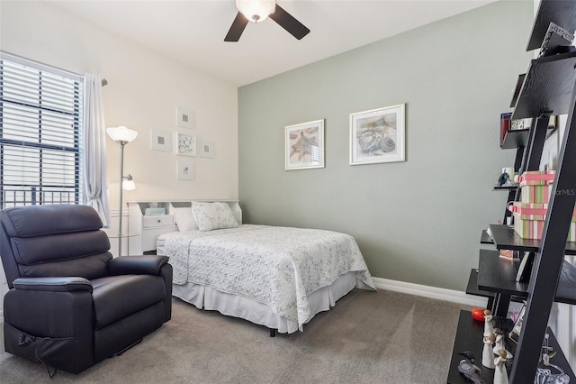 bedroom featuring carpet flooring and ceiling fan