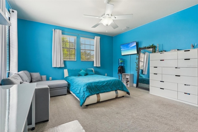 bedroom with carpet floors and ceiling fan