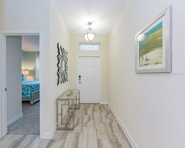 foyer entrance with light hardwood / wood-style floors