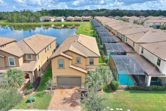 aerial view featuring a water view