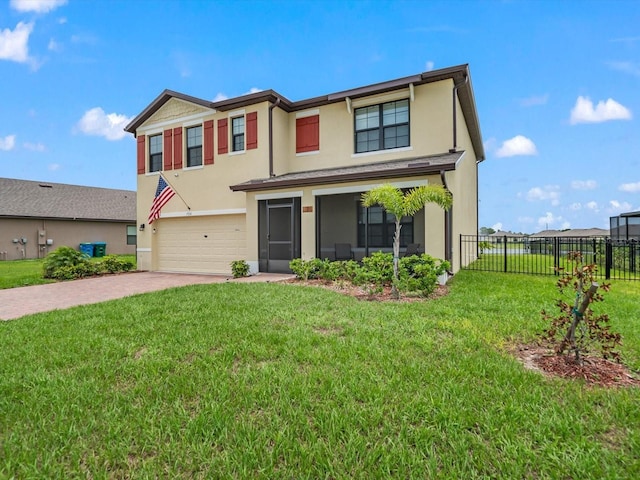 view of front facade with a front lawn and a garage