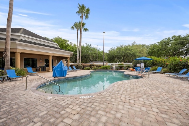 view of pool featuring a patio area